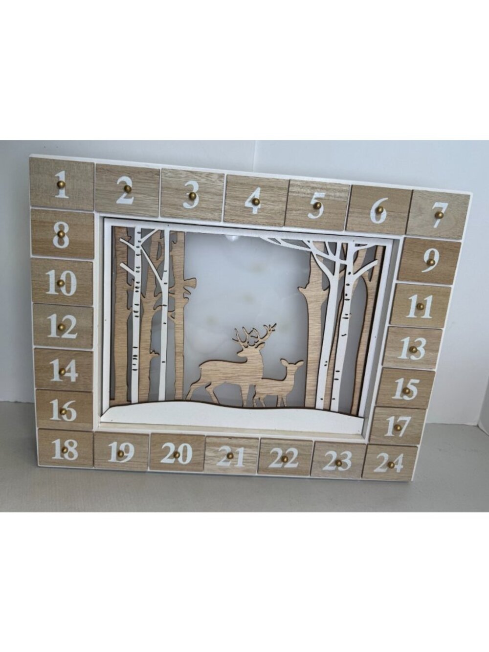 Lights4fun Wooden Advent Calendar Light Up Reindeer Christmas Woods Snow Battery